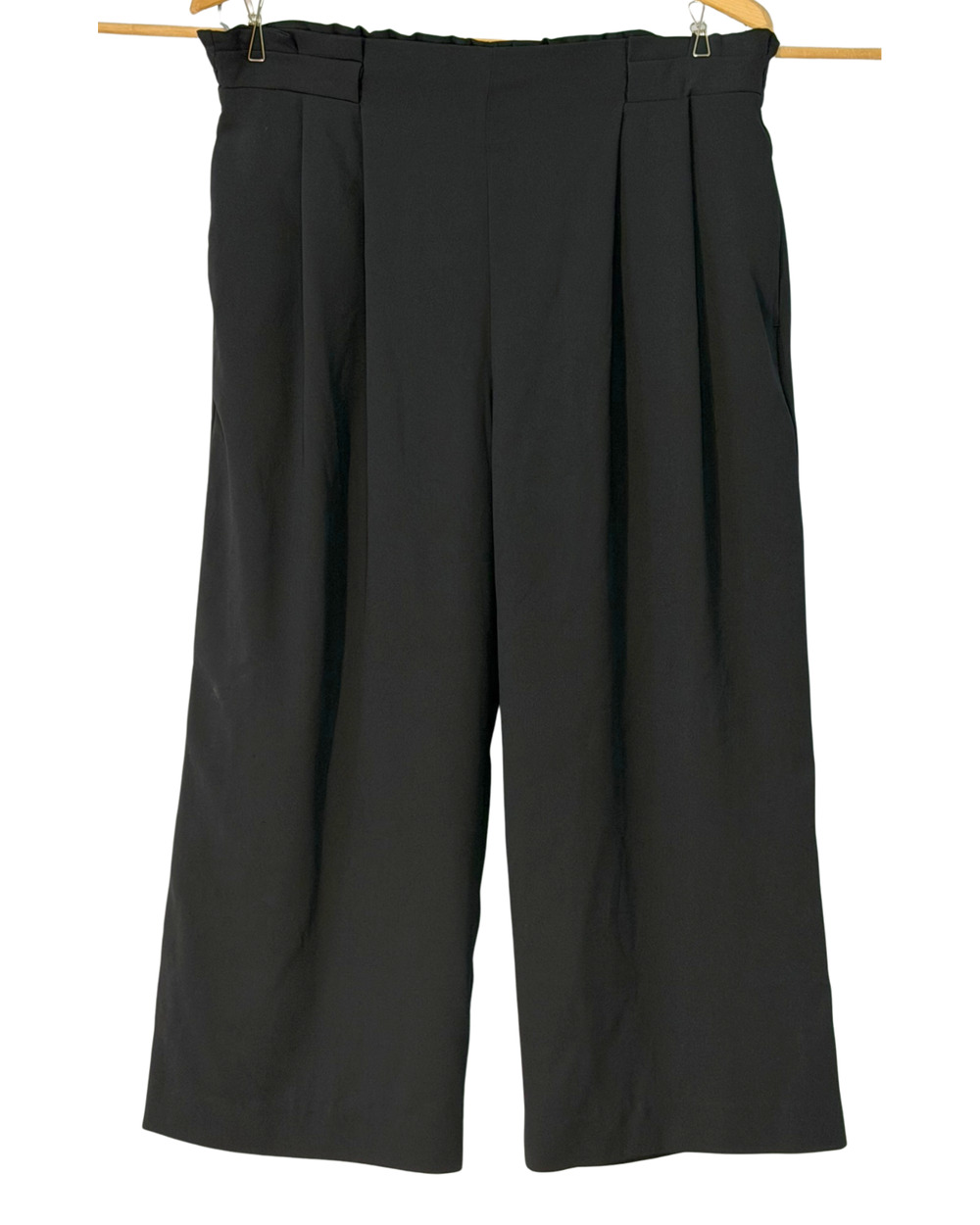 Worthington Sz M Paperbag Pants Cropped 32"Wx21.5"L Wide Leg Elastic Waist Black